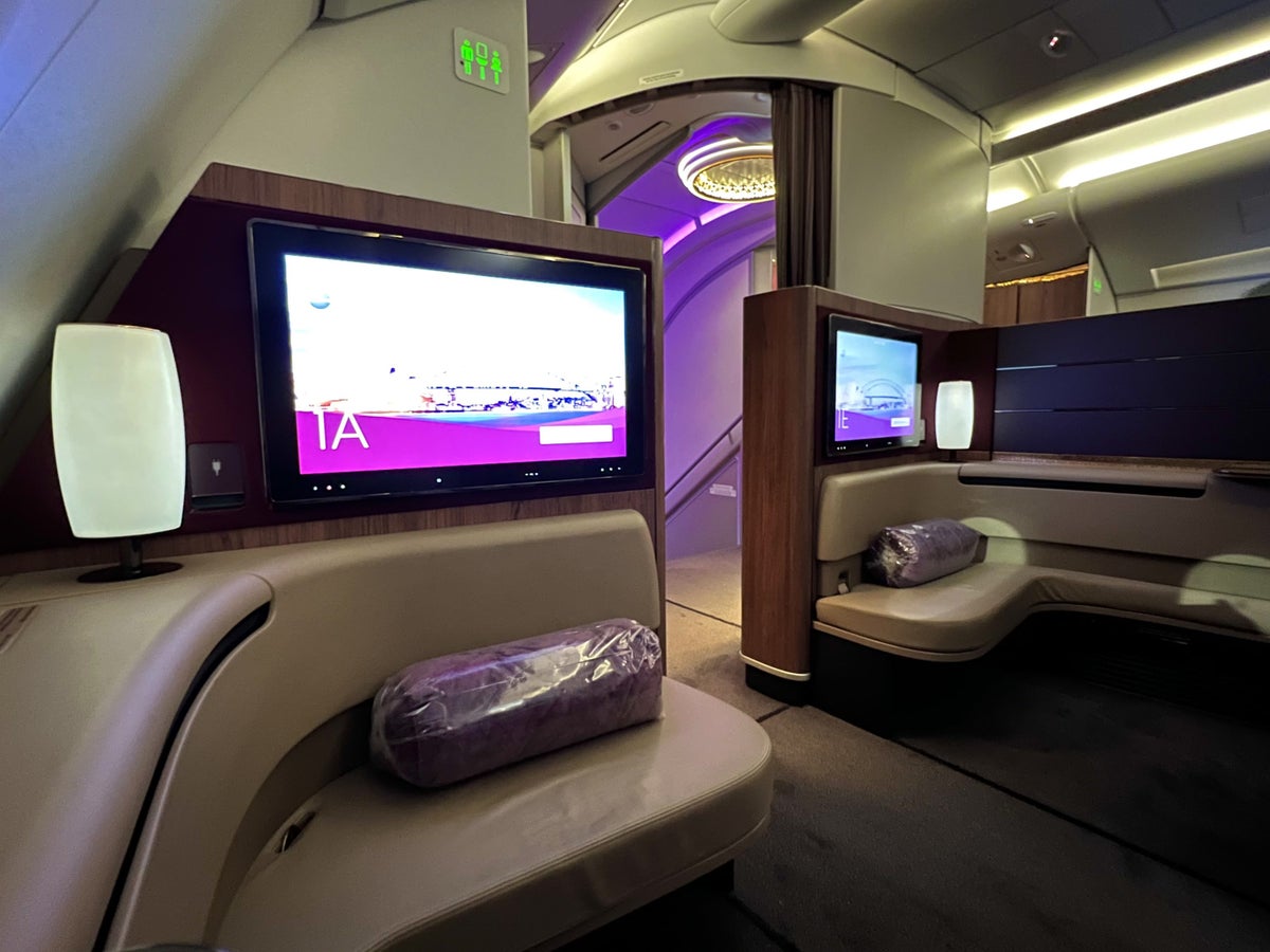 Qatar Airways Airbus A380 first class seat 1A looking forward