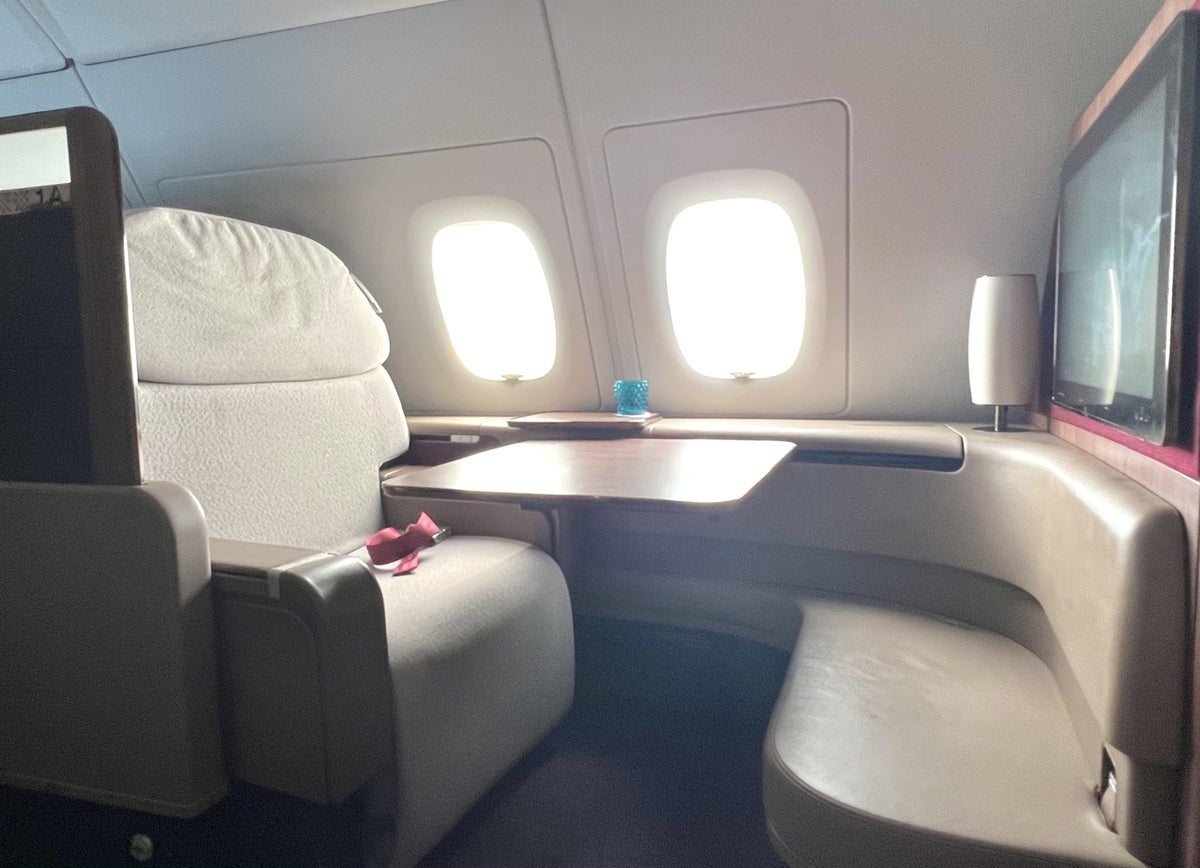 Qatar Airways Airbus A380 first class seat in dining position