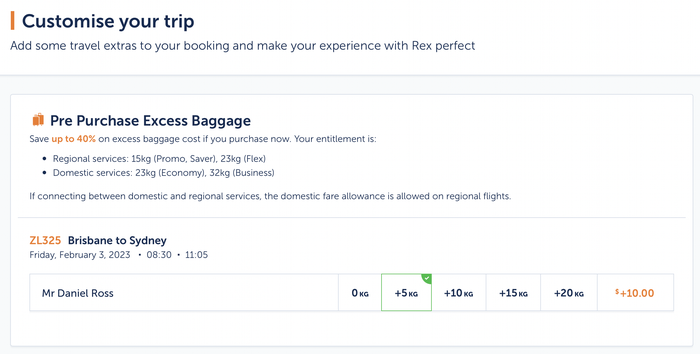 Rex excess baggage pre purchase