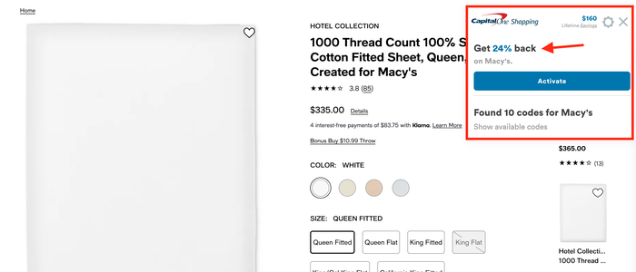 Targeted Capital One Shopping offer from Macys