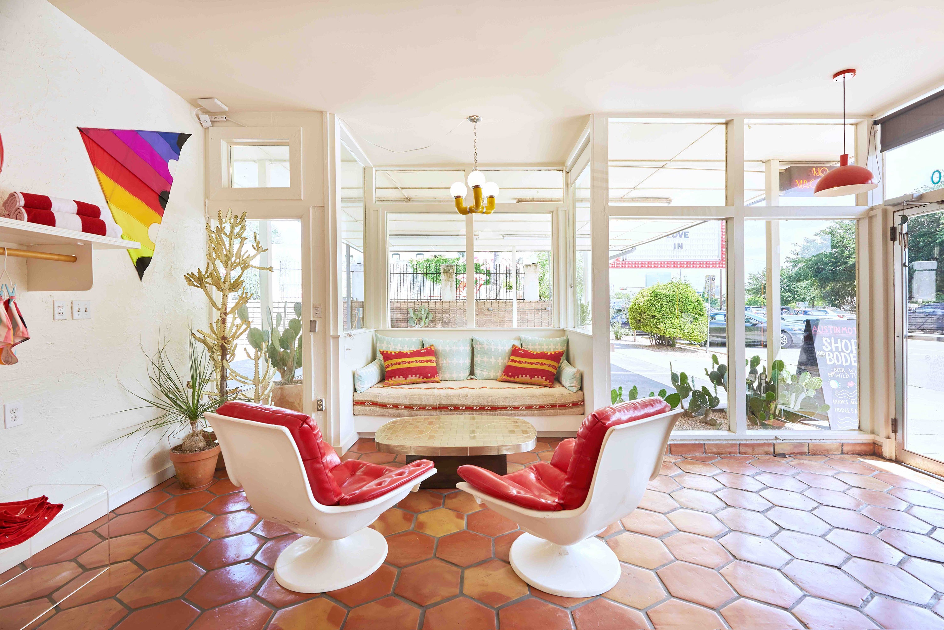 The Austin Motel lobby interior seating area