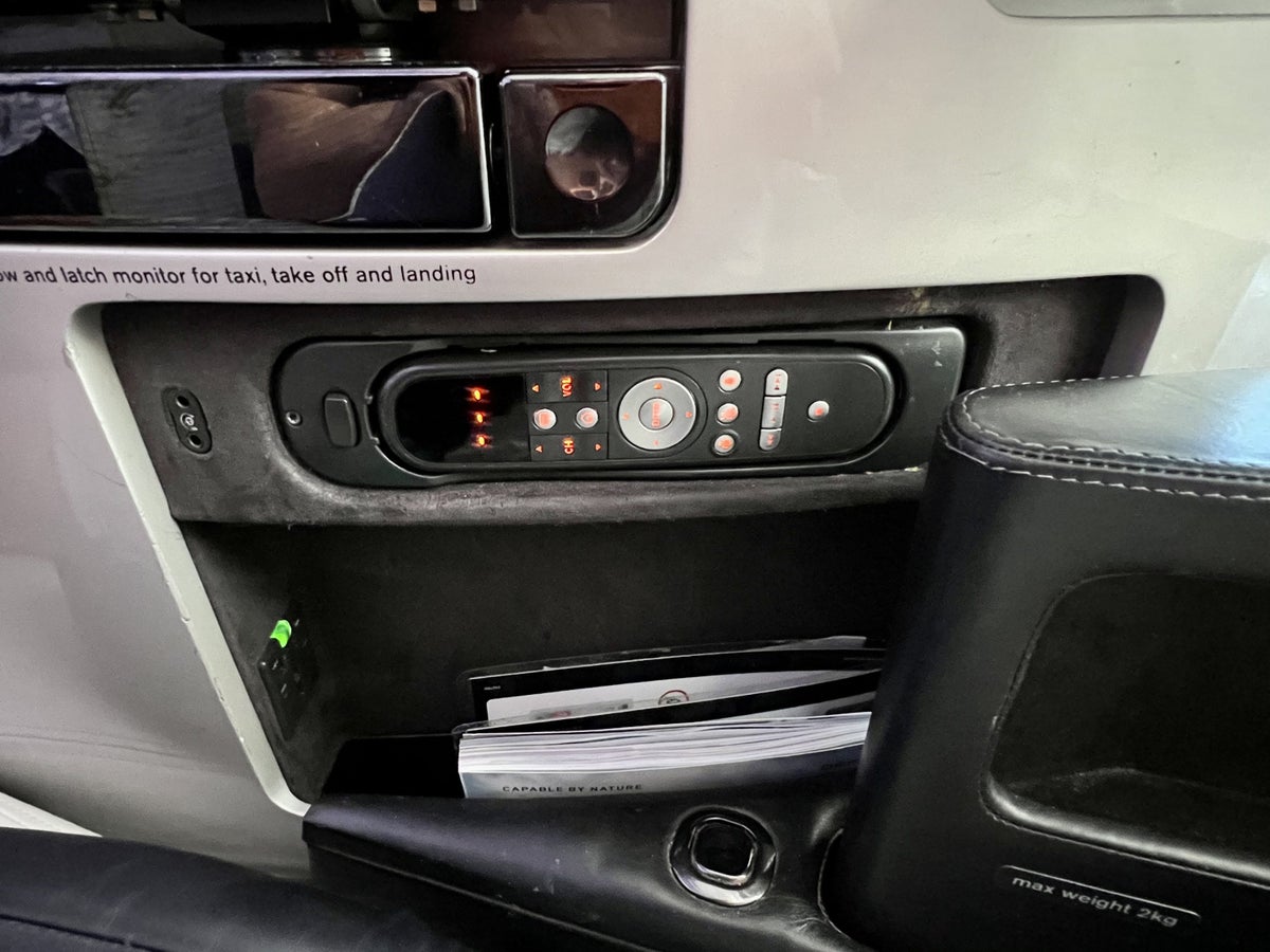 Air New Zealand Boeing 787 business class seat remote and storage
