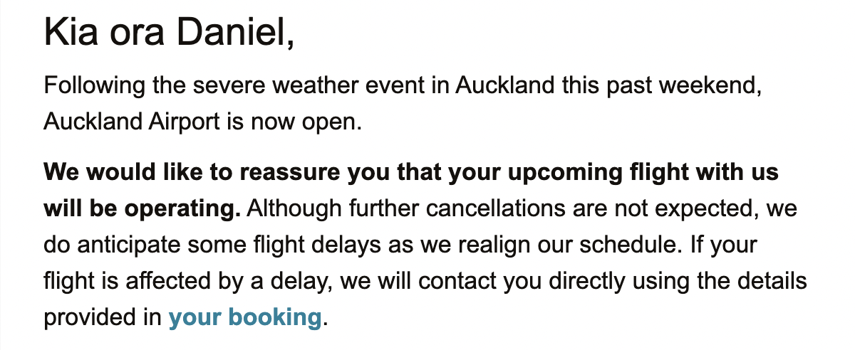 Air New Zealand weather