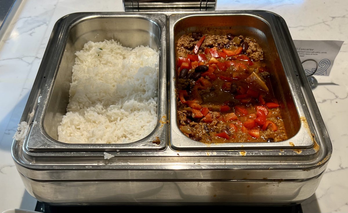 American Express Centurion Lounge Sydney rice and chilli con carne