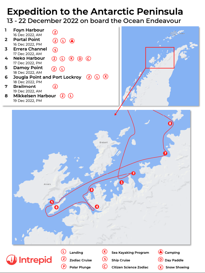 Antarctic cruise voyage map
