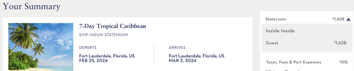 Holland America Tropical Caribbean Inside Cabin Screenshot pricing