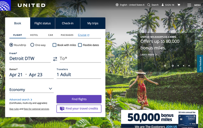 United.com homepage