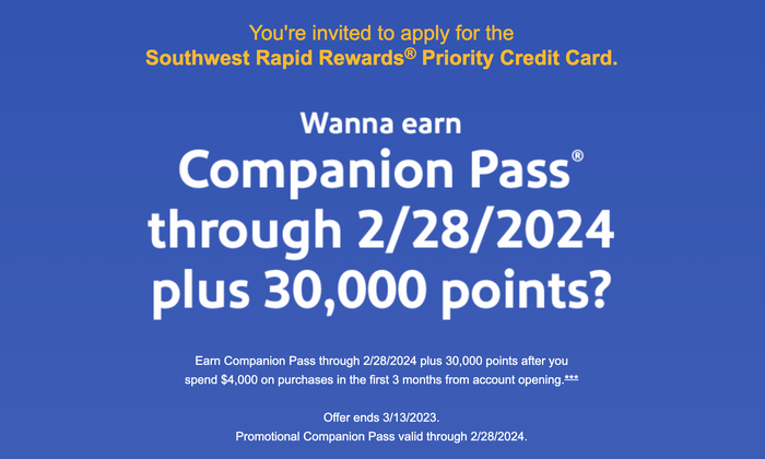 Southwest Companion Pass promotion 2023