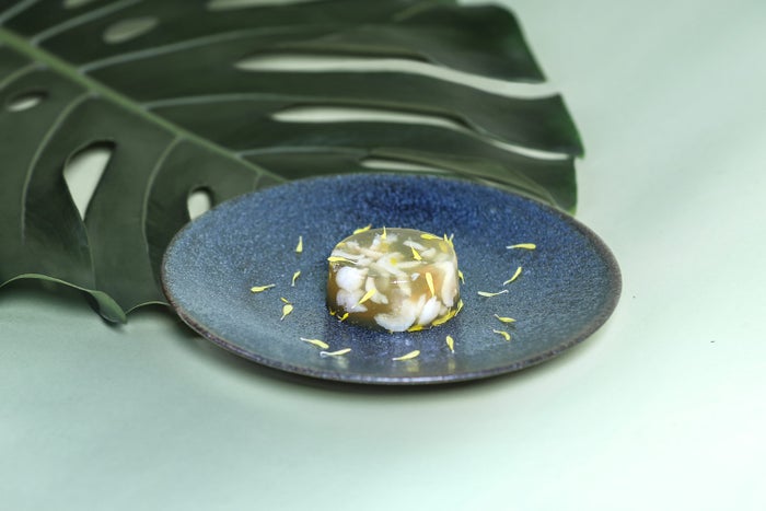Chrysanthemum and longan jelly dessert served on Cathay Pacific's Hong Kong Flavours menu.