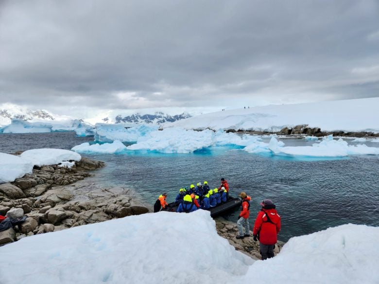 Zodiac boat landing in Antarctica