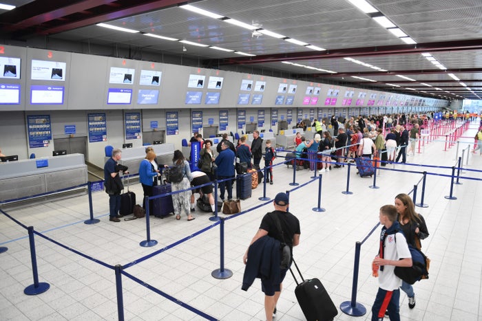 An airport check in area An airport check in area
