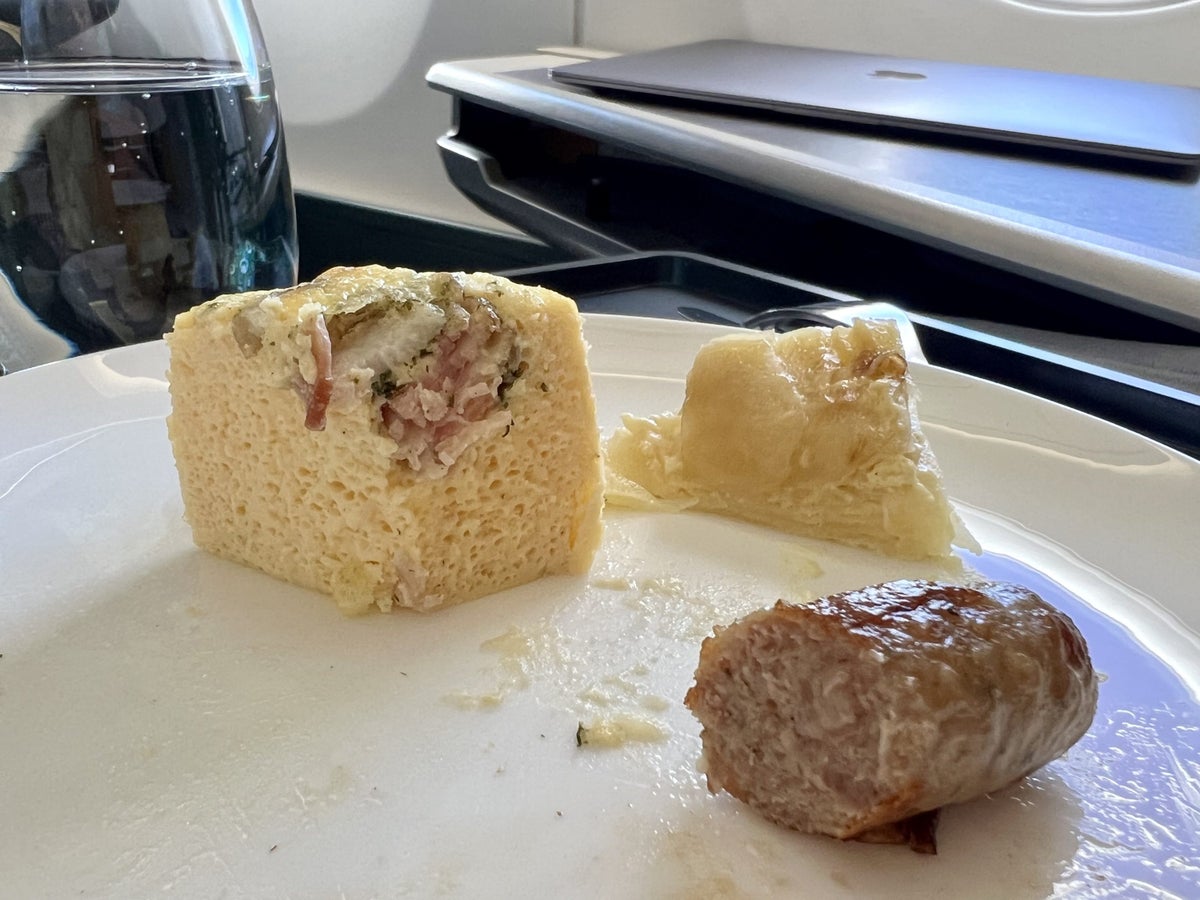 Cathay Pacific Airbus A35k business class breakfast close up