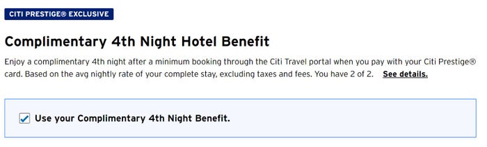 Citi Travel Prestige 4th night Citi Travel Prestige 4th night