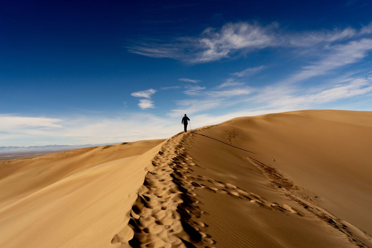 Beautiful scene of large space of dune sandy land, Sahara against