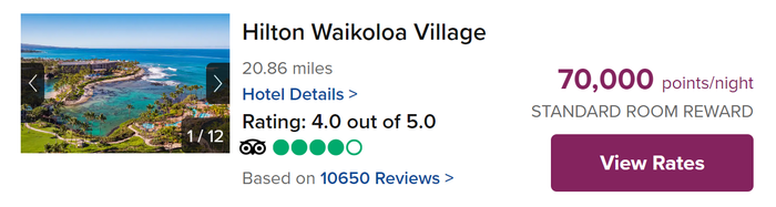 Hilton Waikoloa Village award rate