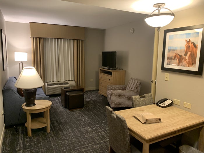 Living room in the guestroom at Homewood Suites Austin Round Rock