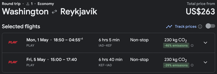 Low cost Play fares from Washington DC to Iceland