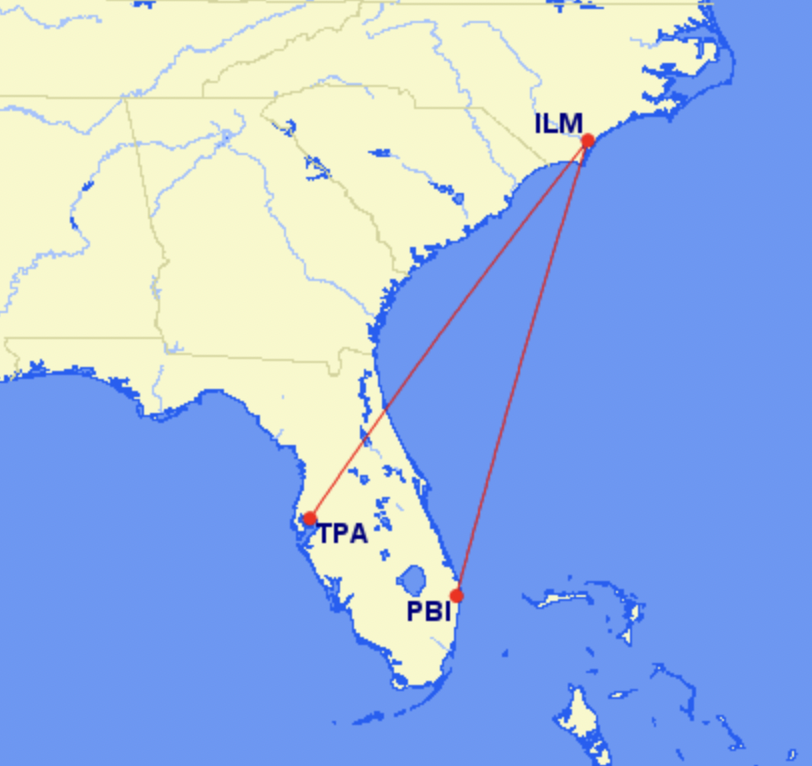 Map of new Avelo routes to Florida