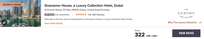 Marriott Grosvenor House cash rate Screenshot