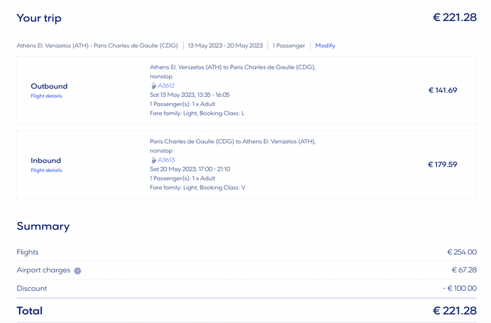 Aegean 100 euro discount screenshot