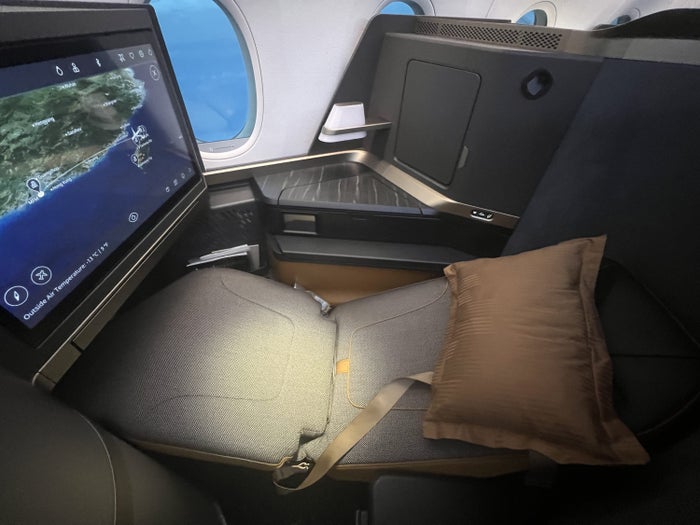 Starlux A359 Business Class cabin from middle Starlux A359 Business Class seat zero G position