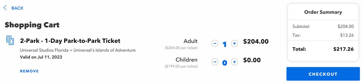 Universal Orlando ticket price