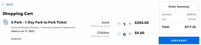Universal Orlando ticket price