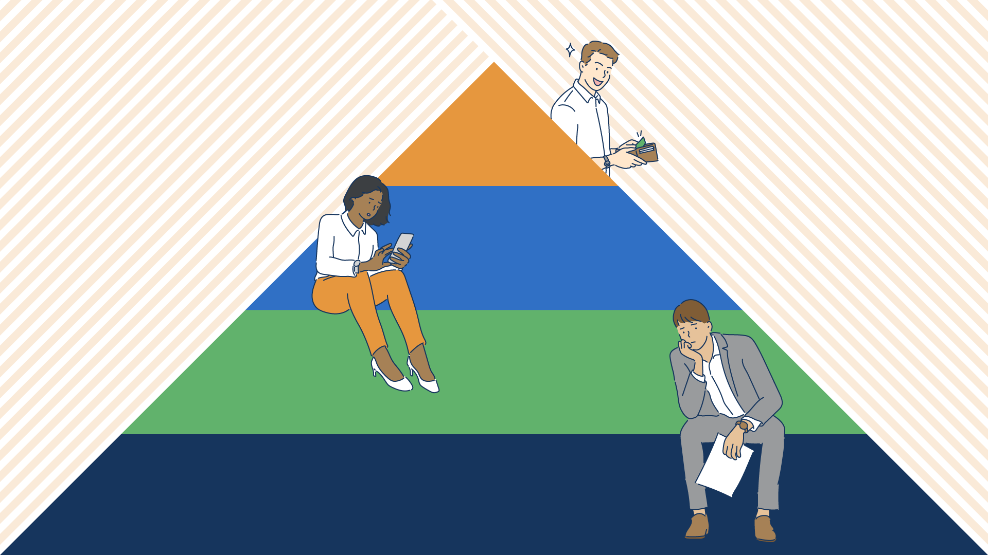 MLM workers sitting on pyramid