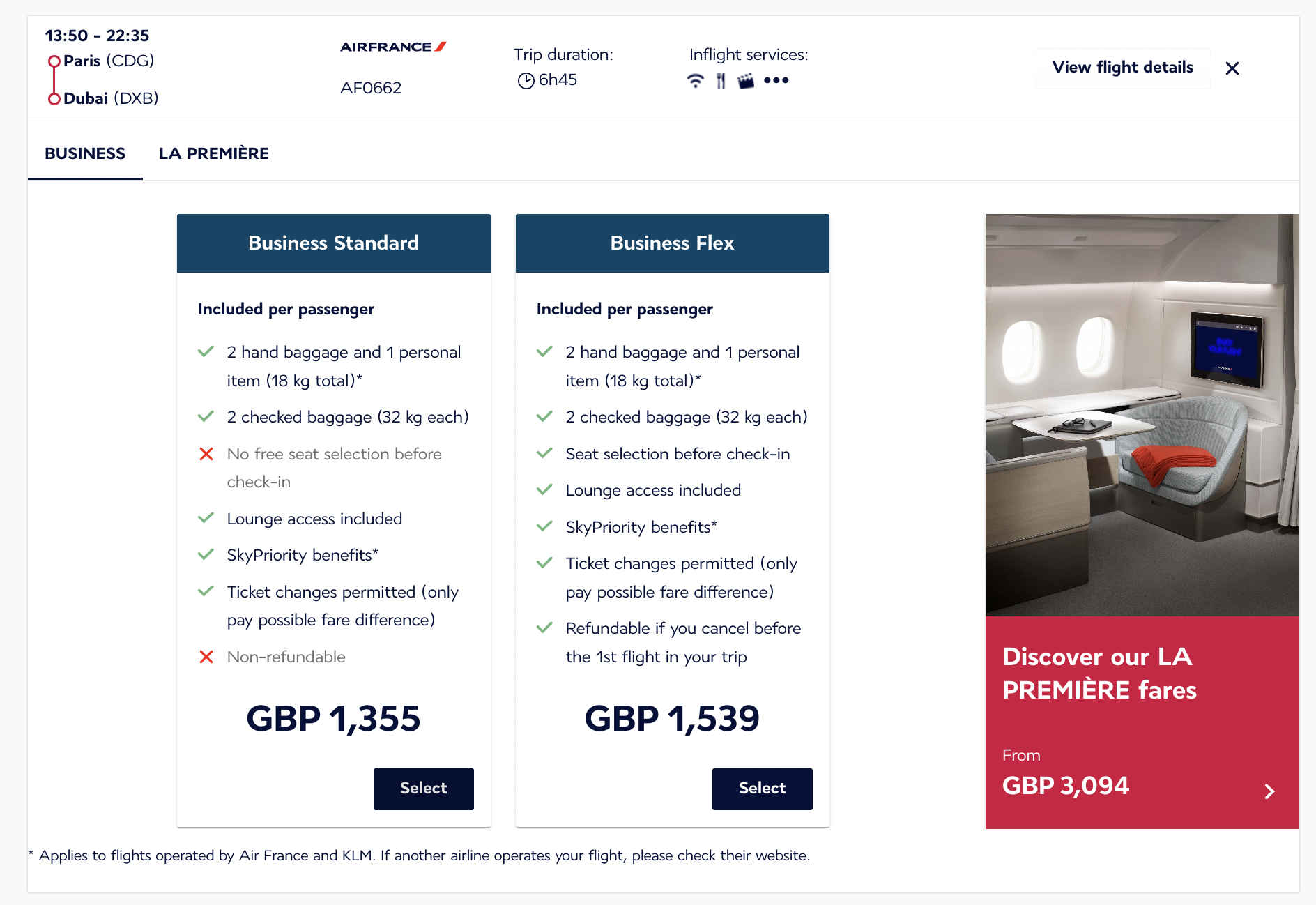 Now Live Air France/KLM's "Basic" Business Class Fares