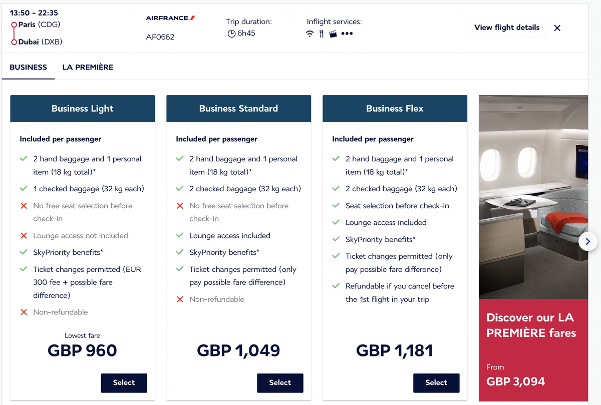 Air France New Business Light Fares