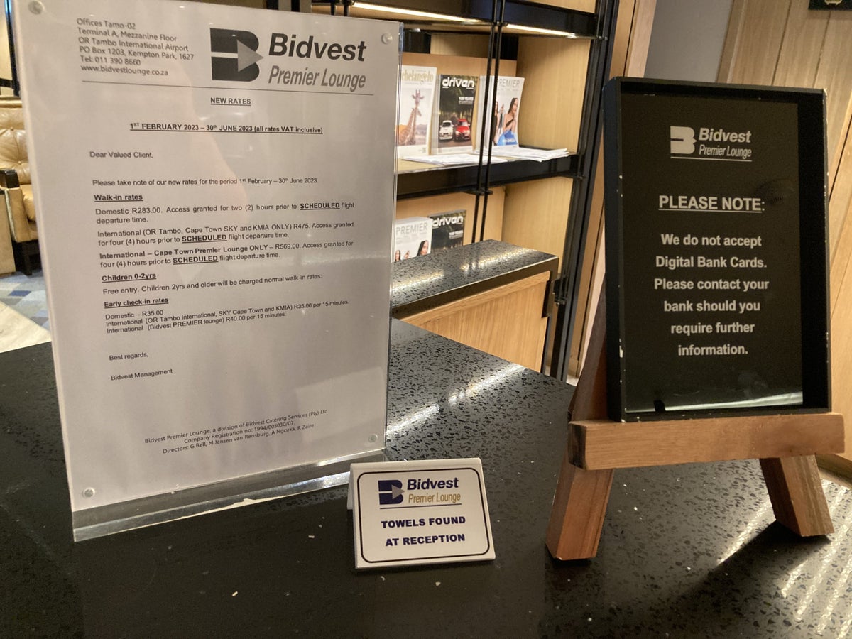 Bidvest Premier Lounge check in details