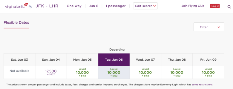 JFK LHR Virgin Flying Club