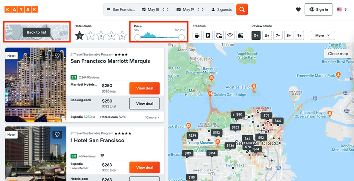 Kayak map feature