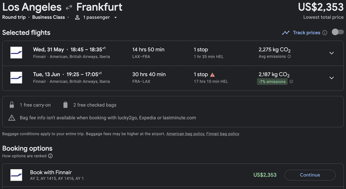 Los Angeles to Frankfurt