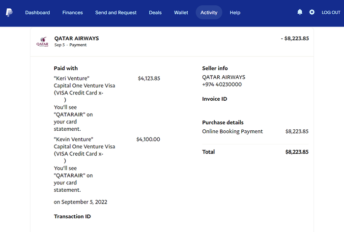 PayPal confirmation