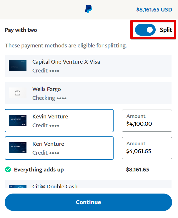 PayPal split payment