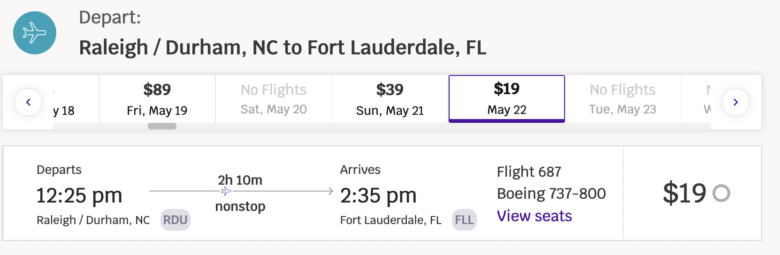 rdu to pbi one way