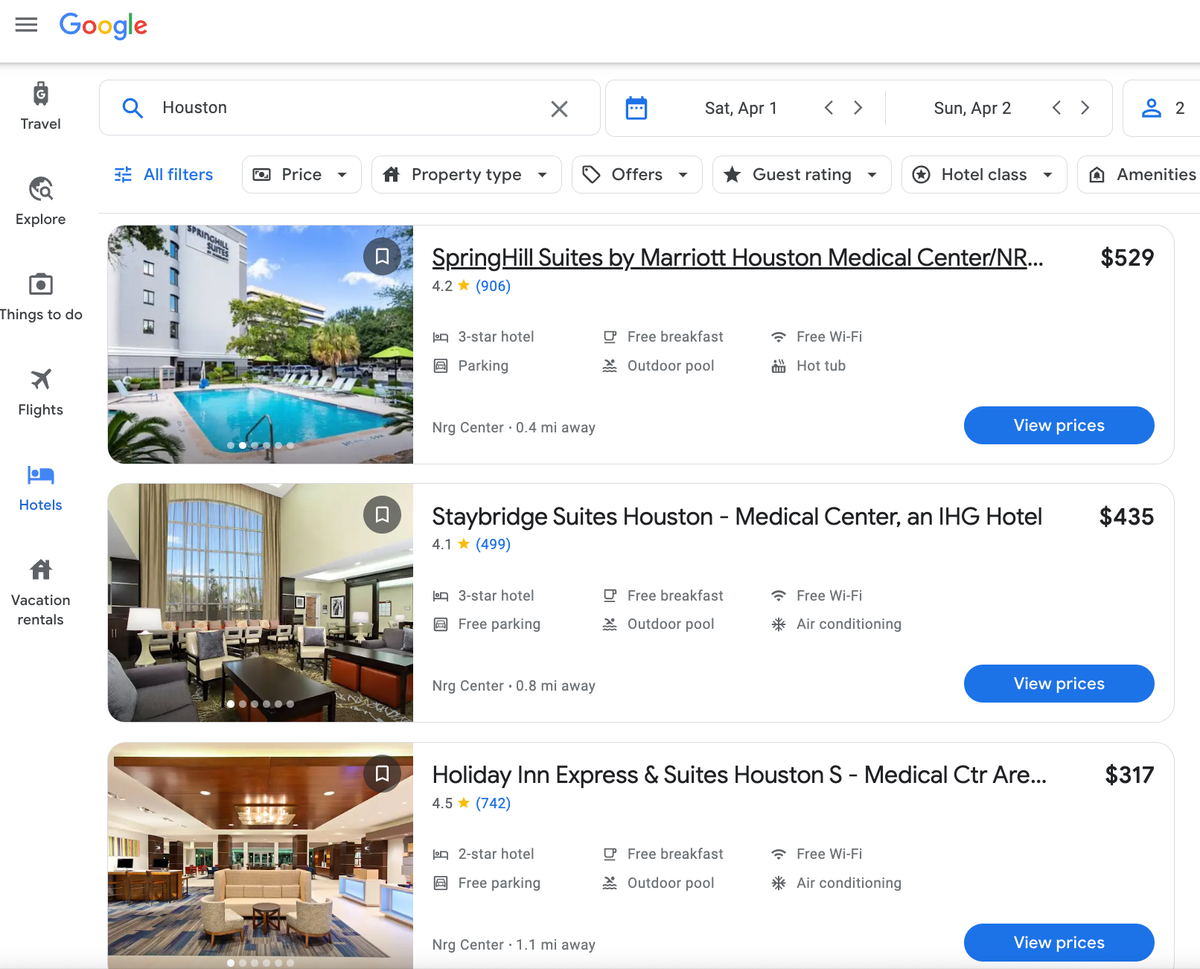 Google Hotels Houston
