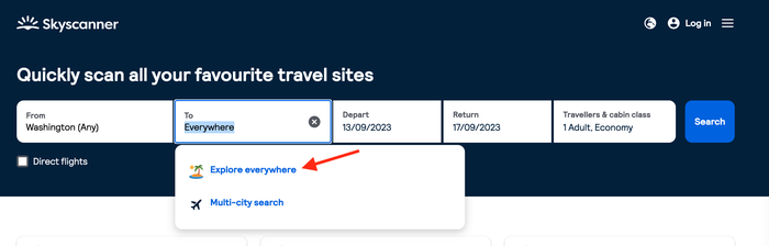 Skyscanner search option