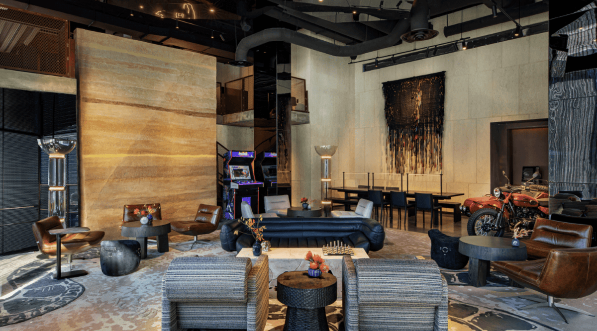 Social area at the Moxy and AC DTLA hotels