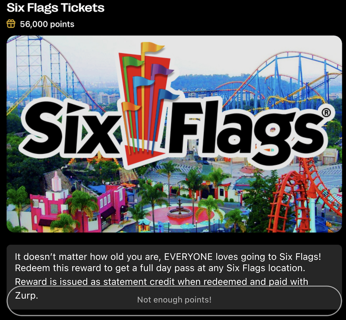 Zurp reward Six Flags