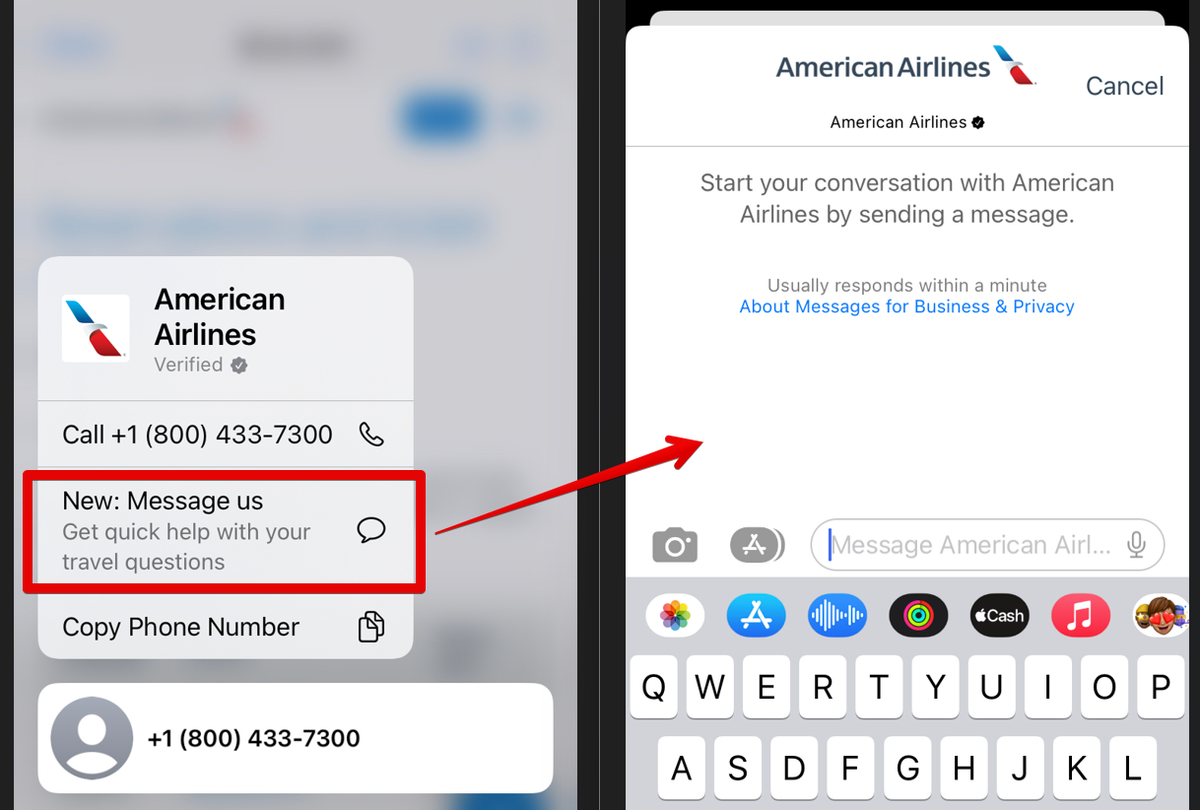 American Airlines iMessage