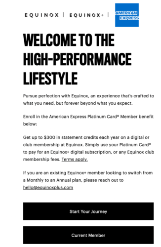 Amex card Equinox credit