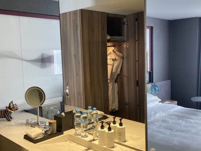Andaz Mexico City Condesa vanity with bed in background Andaz Mexico City Condesa vanity with bed in background