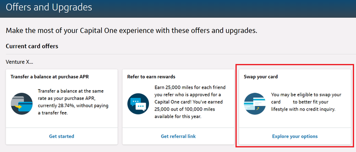 Capital One Offers and Upgrades screen