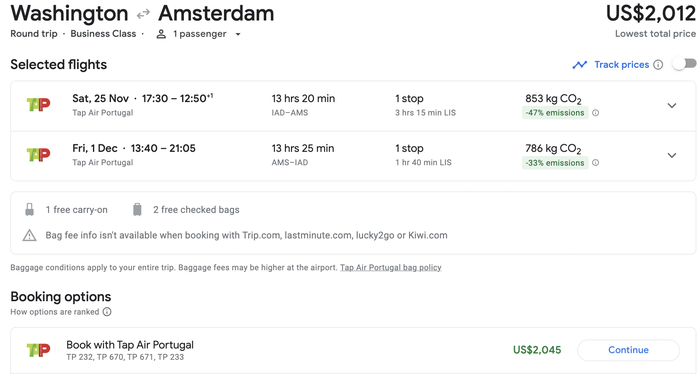 DC to Amsterdam in Nov