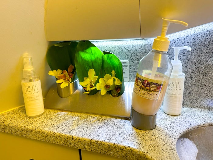 Hawaiian Airlines First Class bathroom soap