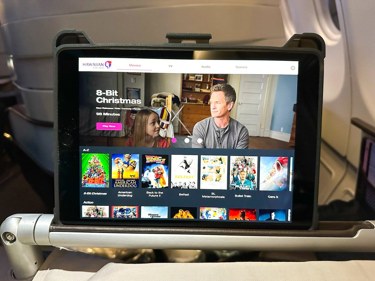 Hawaiian Airlines First Class tablet