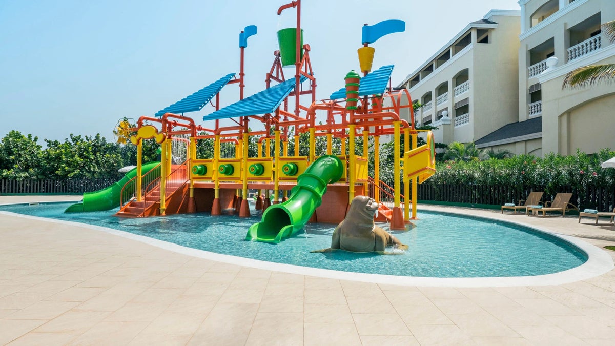 The water feature with waterslides at Iberostar Rose Hall Beach.