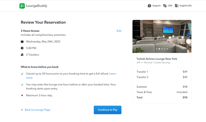 LoungeBuddy Confirmation Screen LoungeBuddy Confirmation Screen